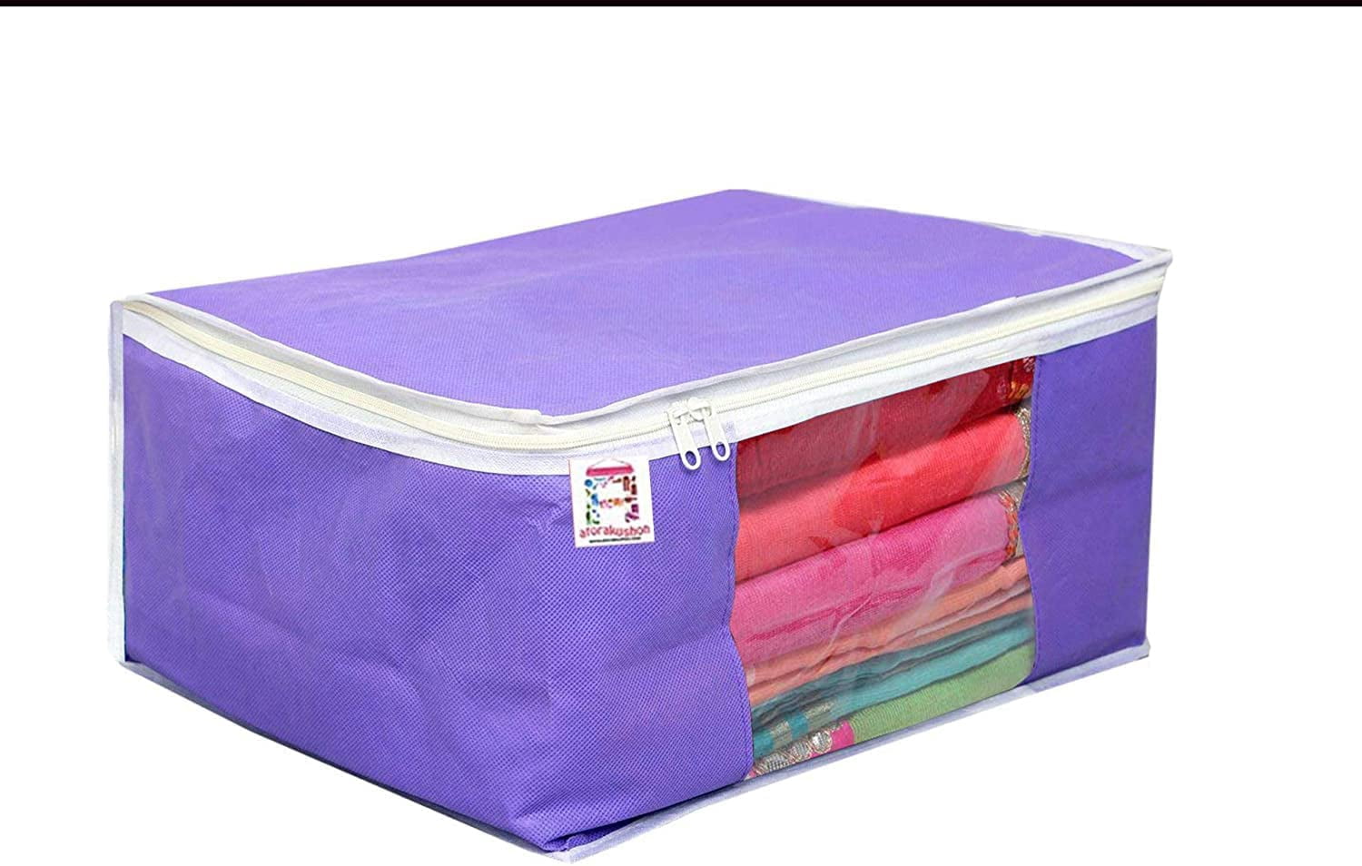 atorakushon Nonwoven Fabric 5 Saree and 3 Blouse Garments Clothing Storage Cover Bag Pouch Wardrobe Organizers with Clear Window view Zip Lock Blue