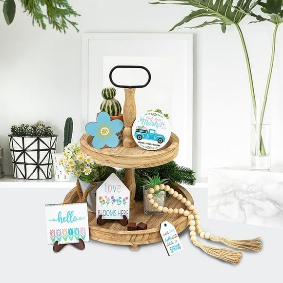 Dvkptbk Home Decorations Tiered Tray Decor Set Cute Wooden Signs Rustic Tiered Tray Decoration Items for Home Table House Room Kitchen Party Home Decor