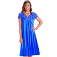 thumbnail image 2 of Collections Etc Women's Silky Lace Trim V-Neckline Knee-Length Nightgown with Flutter Lace Sleeves, Royal Blue, X-Large, 2 of 5