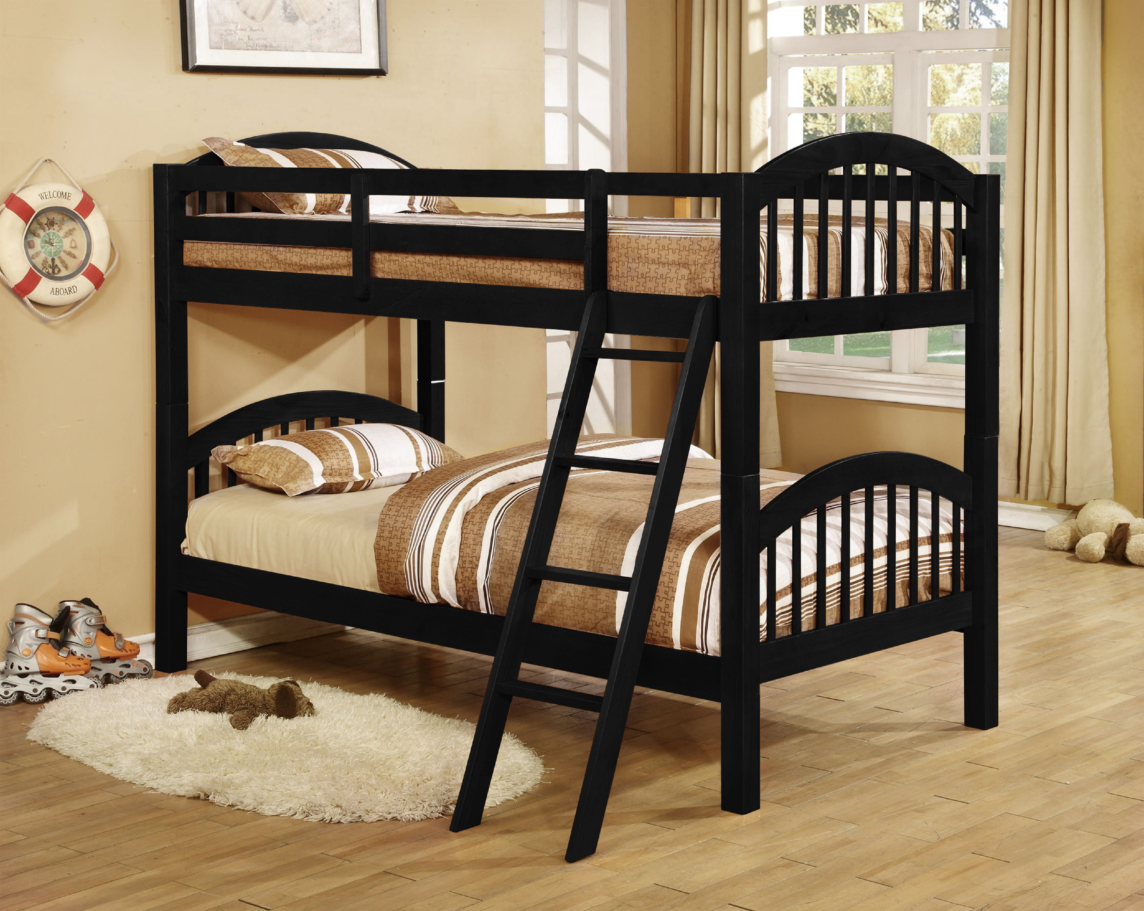 Twin Size Black Finish Wood Convertible Slat Bunk Bed Arched Twin Size Black Finish Wood Convertible Slat Bunk Bed Arched Over Bunkbed Com