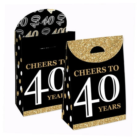 Big Dot of Happiness Adult 40th Birthday – Gold – Birthday Gift Favor Bags – Party Goodie Boxes – Set of 12
