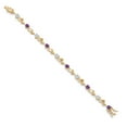 thumbnail image 2 of Gem Stone King 18K Yellow Gold Plated Silver Heart Shape Purple Amethyst White Moissanite and Round White Lab Grown Diamond Greek Vine Flower Tennis Bracelet for Women (4.24 Cttw, 7.5 inch), 2 of 4