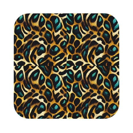

Noikeo Teal Leopard Print 6 Pcs Drink Coasters Leather Absorbent Coaster Set Tabletop Protection Round Coasters Set of 6 4Inches Square