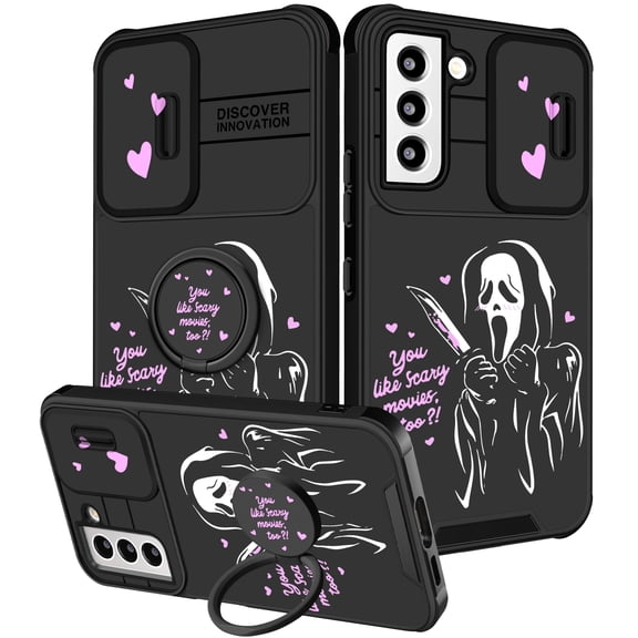 oqpa for Samsung Galaxy S21FE 5g Case Cute Cartoon Galaxy S21 FE Case for Women Girls Funny Phone Cover with Camera Cover & Ring Holder for Samsung S21FE, Heart Skull