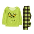 thumbnail image 4 of Moonsky| Green Flannel Christmas Pajamas For Family Parent-child Warm Christmas Set Monster Emoji Printed Home Wear Pajamas Two-piece Mom Set Green Plaid Pants Matching Christmas Pjs For Family, 4 of 5