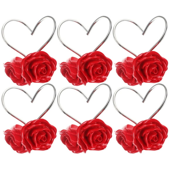 NICEXMAS Decorative Red Rose Shower Hooks, Smooth Slide, Home Bathroom, 12Pcs