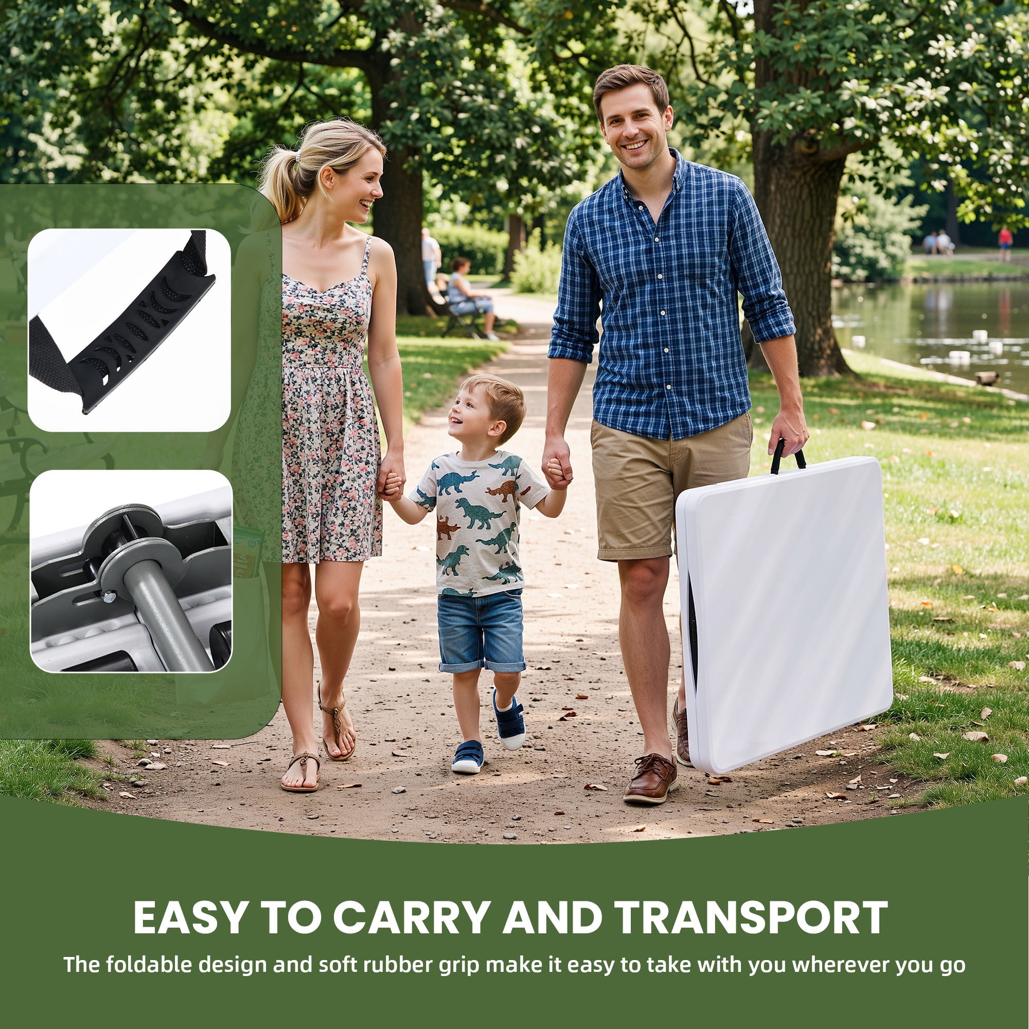 Uforic 6 ft Folding Table, Heavy Duty 1.38" Thick Tabletop, Portable Foldable Table with Built-in Carry Handle, Ideal for Indoor Events, Camping, Picnic, Party, Patio and Outdoor Gatherings, White