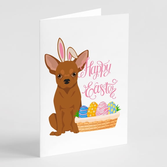 Red Chihuahua Easter Greeting Cards and Envelopes Pack of 8 7 in x 5 in