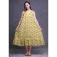 thumbnail image 5 of Bimba Medium Yellow2 Floral Leaves & Oleander Mid Calf Nightwear Ladies Cotton Printed Sleeveless Night Gown Maxi Dress Large, 5 of 6
