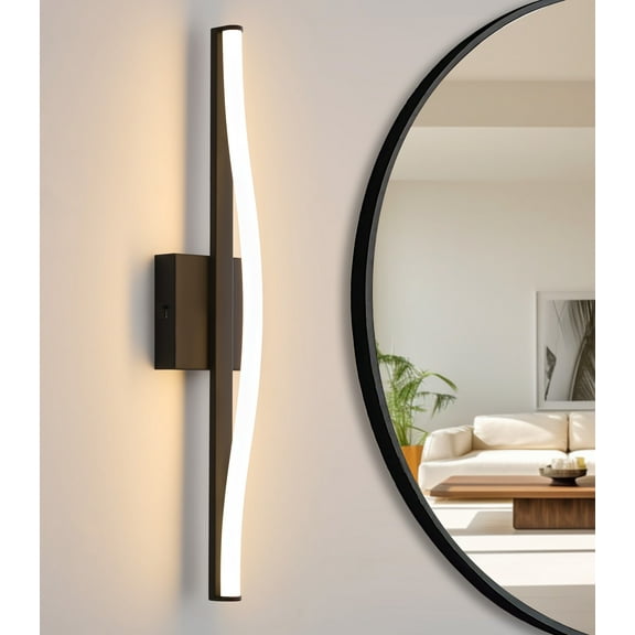 Deyidn 24-inch Modern Black Wall Sconce, Dimmable LED Wall Light with Adjustable Color Temperature, Acrylic Shade for Bedroom, Living Room, Hallway, Entryway