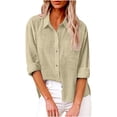 thumbnail image 1 of Umfun - Blusa informal de manga larga con botones para mujer, estilo informal, con cuello en V, holgada, con solapa y bolsillo, color beige, talla 2XL, 1 of 5