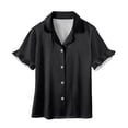 thumbnail image 5 of Cethrio Girls' Pajama Sets, Lapel Collar 3-piece Short Sleeve Casual Girls' Sleepwear Black Size 10-12, 5 of 8