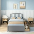 thumbnail image 3 of UHOMEPRO Wood Twin Size Platform Bed with 2 Storage Drawers, Pine Wood Bed with Headboard, Modern Twin Size Bed Frame with Wood Slats Support, No Box Spring Needed, Gray, 3 of 10