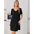 thumbnail image 3 of Ekouaer Nightgowns for Women Bamboo Viscose Night Gowns Short Sleeve Sleep Shirt Pleated V Neck House Dress Soft Night Shirts, 3 of 6