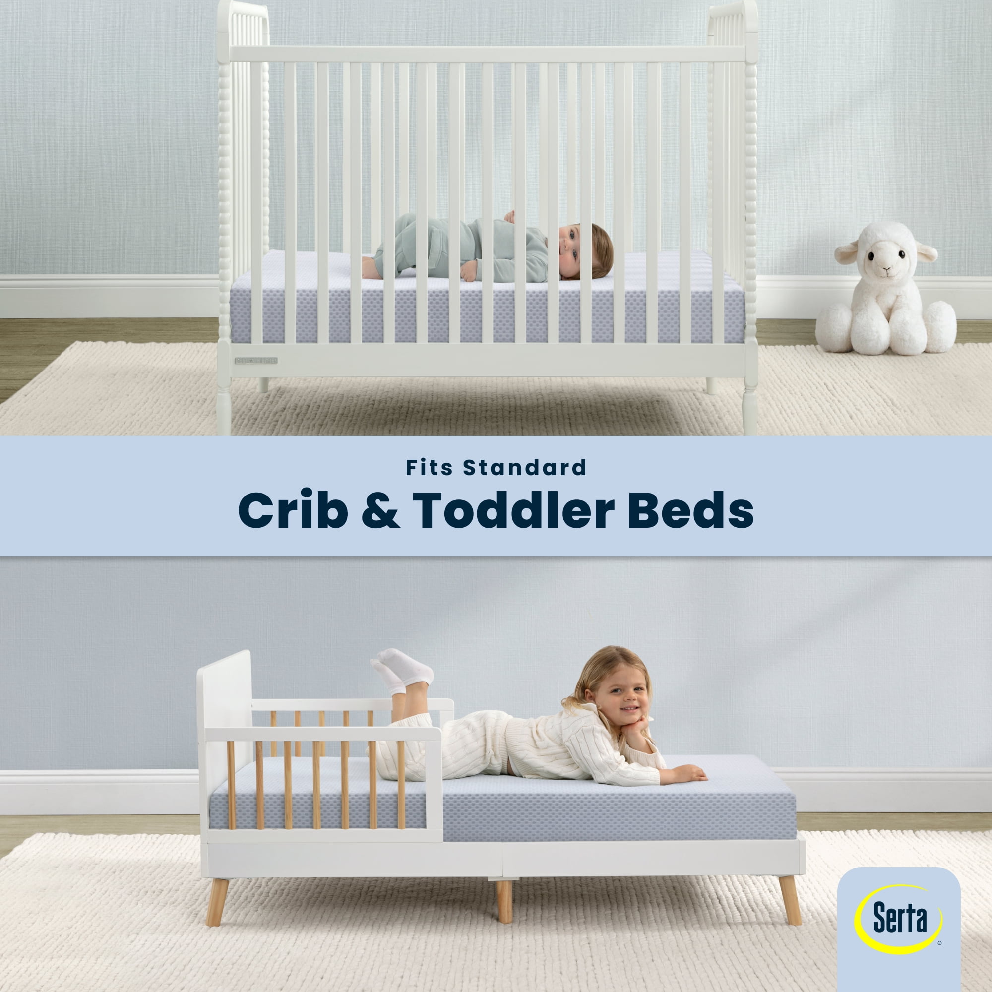 Serta SleepTrue Sparkling Sky Breathable Baby Bed Crib Mattress and Toddler Mattress with Removable/Machine Washable Cover - GREENGUARD Gold – Waterproof - Sustainably Sourced Core Fiber Core, Blue