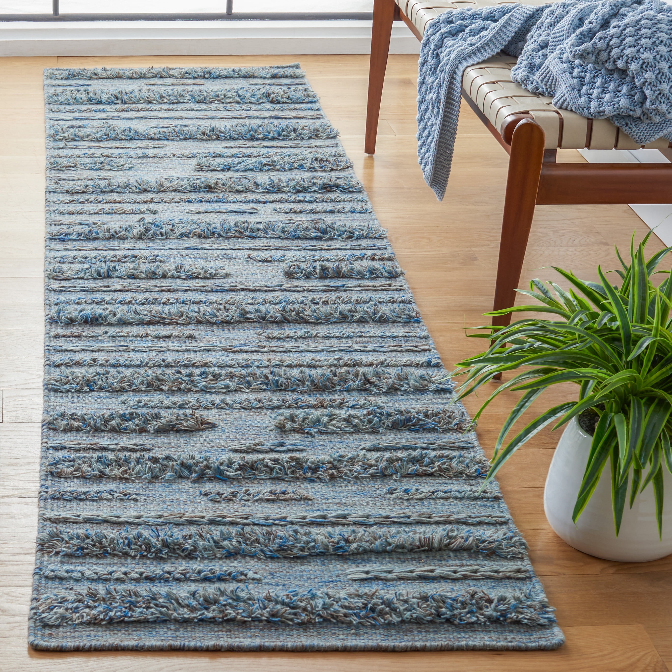 SAFAVIEH Vermont Zavanna Striped Runner Rug, Grey/Blue, 2'3" x 9'