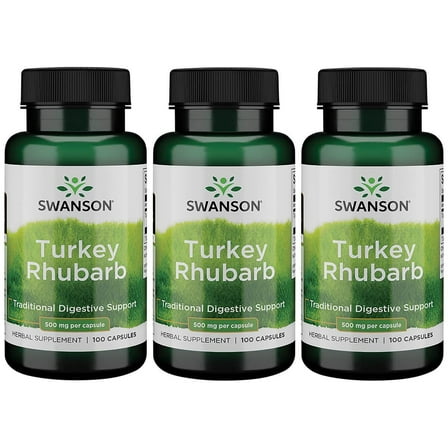 Swanson Turkey Rhubarb - Herbal Supplement for Digestive Health - Natural Formula - (100 Capsules, 500mg Each) (3 Pack)