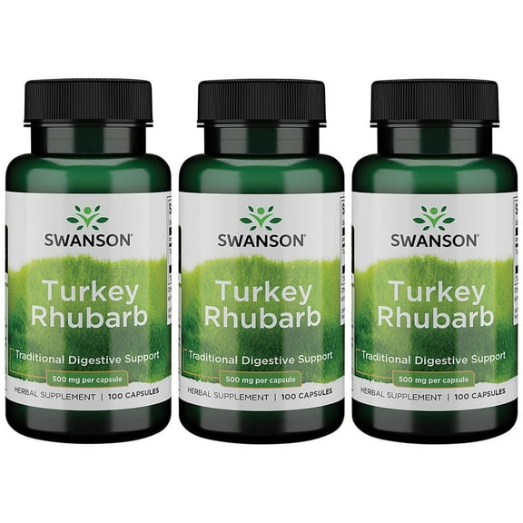 Swanson Turkey Rhubarb - Herbal Supplement for Digestive Health - Natural Formula - (100 Capsules, 500mg Each) (3 Pack)