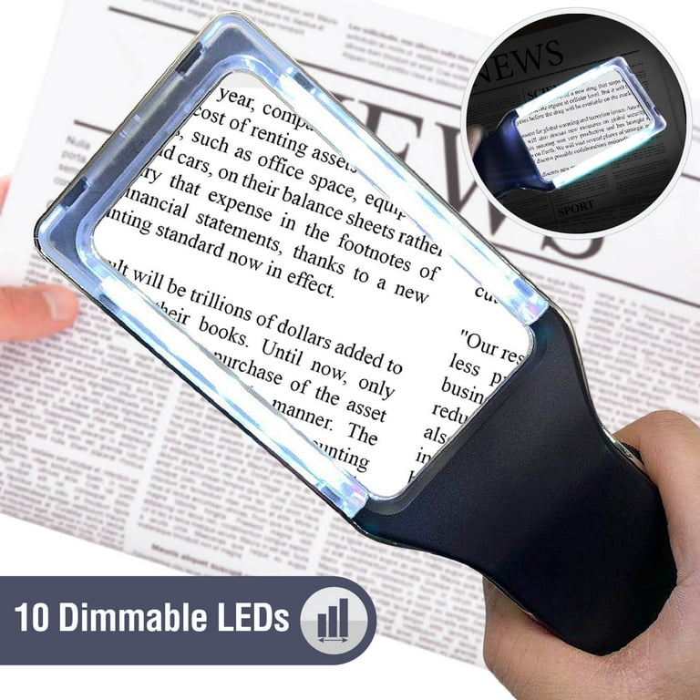 4X Large Magnifying Glass with 16 Anti-Glare & Fully Dimmable LEDs-3 Lighting Modes-The Best Eye Caring Magnifier for Reading Small Fonts, Low Vision