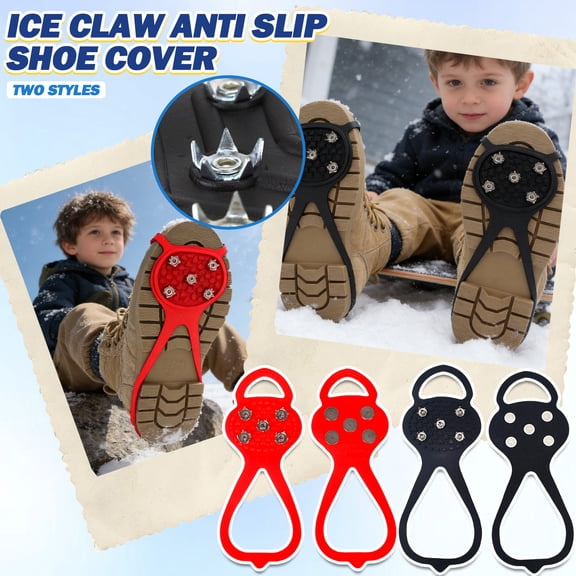 Children Anti Slip Shoe Grips, with 5 Steel Studs, Silicone Traction Cleats, for Ice & Snow Grips, Hiking Fishing Walking & Climbing