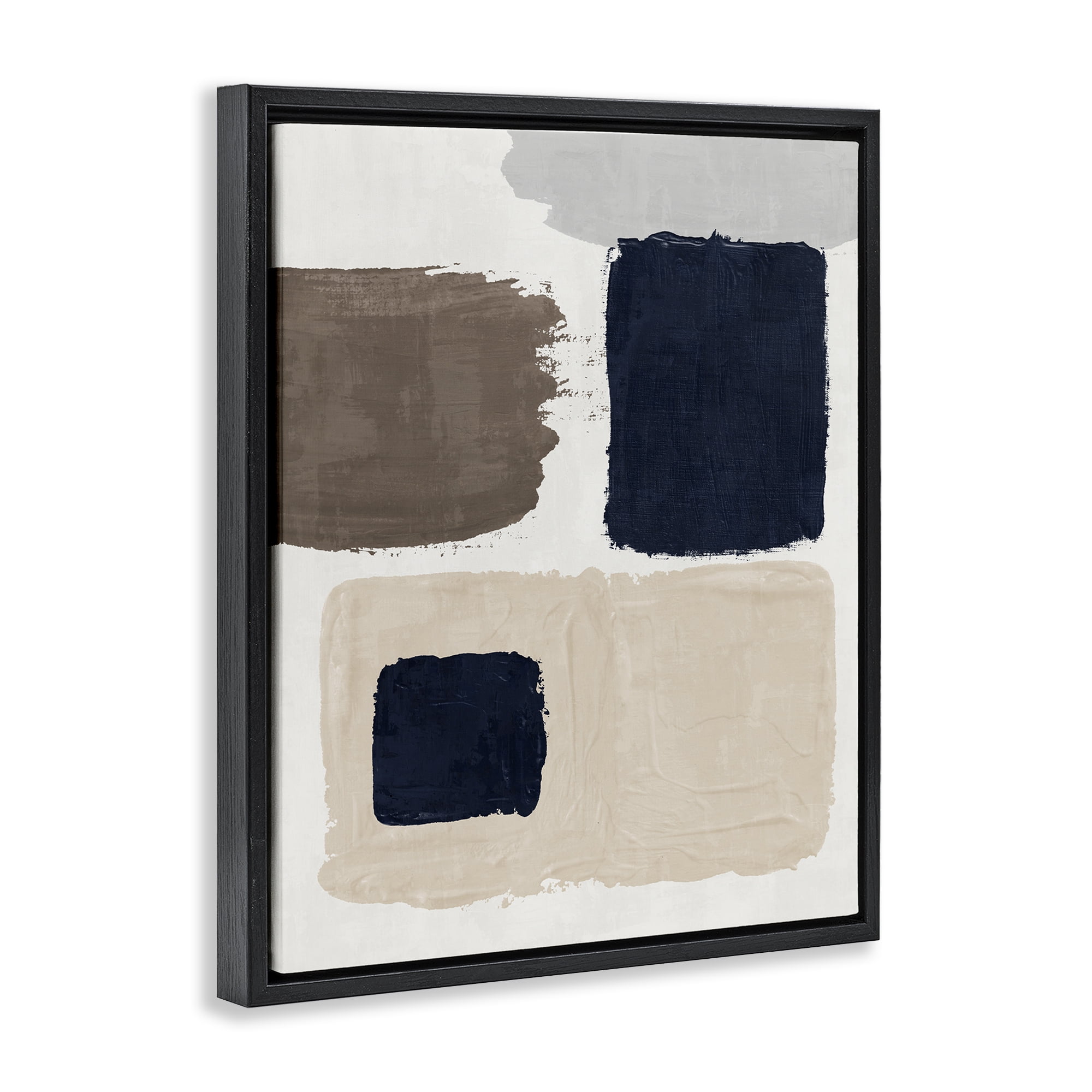 Stupell Industries Neutral Blocked Shapes Abstract Painting Black Floater Framed Canvas Art Print Wall Art, 17 x 21