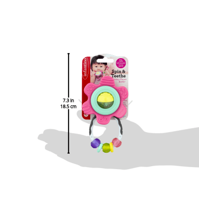 Infantino Spin Teethe Gummy Pink Flower Rattle Easy to Grab