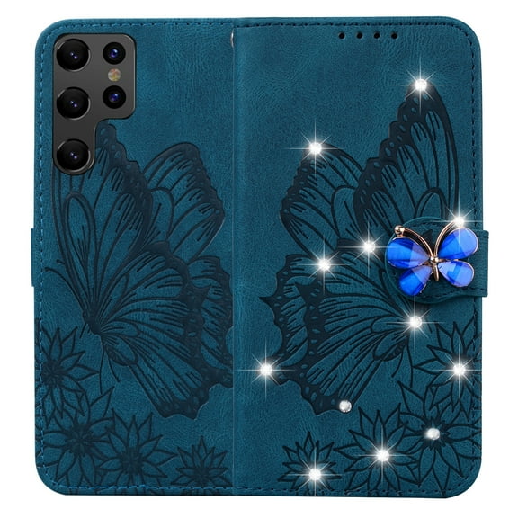 Dteck for Samsugn Galaxy S23 Ultra Case Wallet with Credit Card Slots Sparkle Diamond Rhinestone Butterfly Cute for Girls PU Leather Magnetic Closure Folio Flip Phone Cover for Samsung S23 Ultra,
Blue