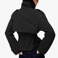 thumbnail image 4 of Womens Cropped Trench Coat Double Breasted Fall Belt Short Jacket High Collar Lightweight Outerwear, 4 of 7