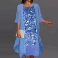 thumbnail image 2 of WTXUE Plus Size Dresses, Jacket Dress Short Sleeve Two-Piece Sets Crew Neck, Women Chiffon Dress 2 Piece Set Pattern Elegant A-Line Vestidos Mid-Length Women's Plus, Blue Size M, 2 of 6