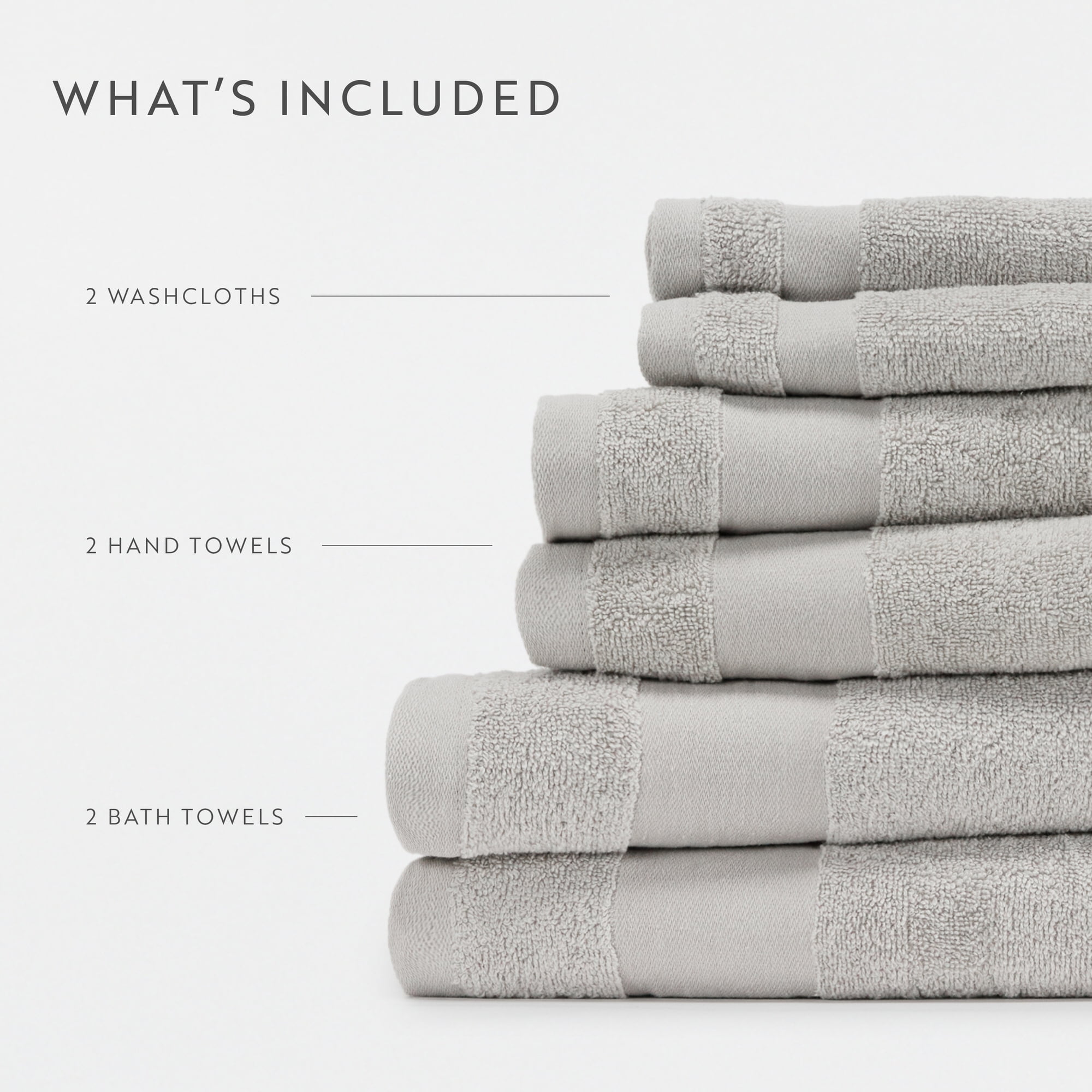 6-Pack Bathroom Essentials Bath Towel Set in Light Gray - Soft and Absorbent for Quick Drying by Comfort Canopy