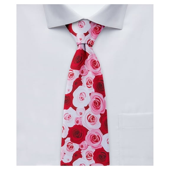 Jacob Alexander Men's Assorted Floral Roses Flowers Design Pre-Tied Zipper Neck Tie - White Pink Red
