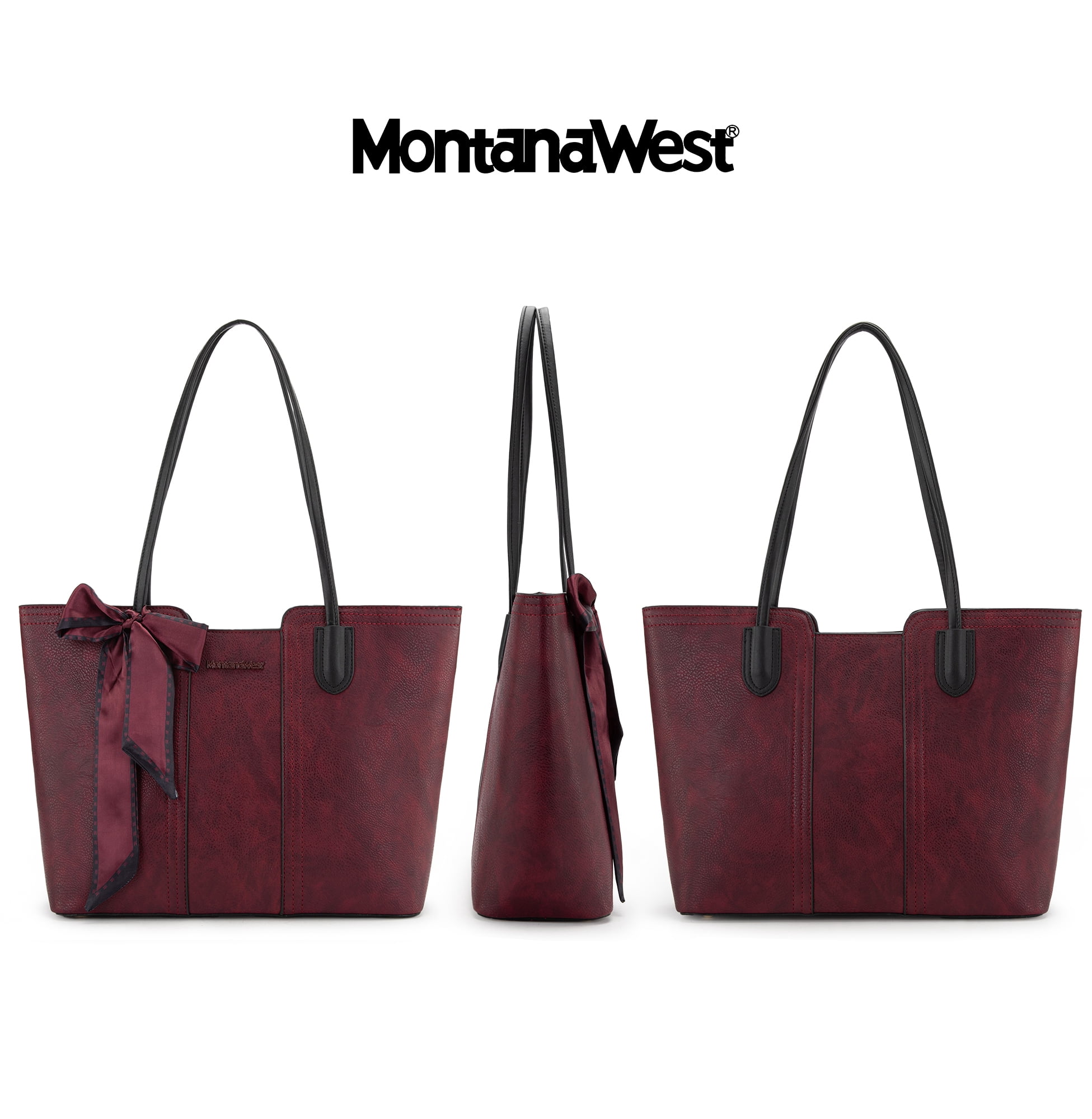 Montana West Tote Bags for Women Medium Top Handle Handbags with Scarf, Red