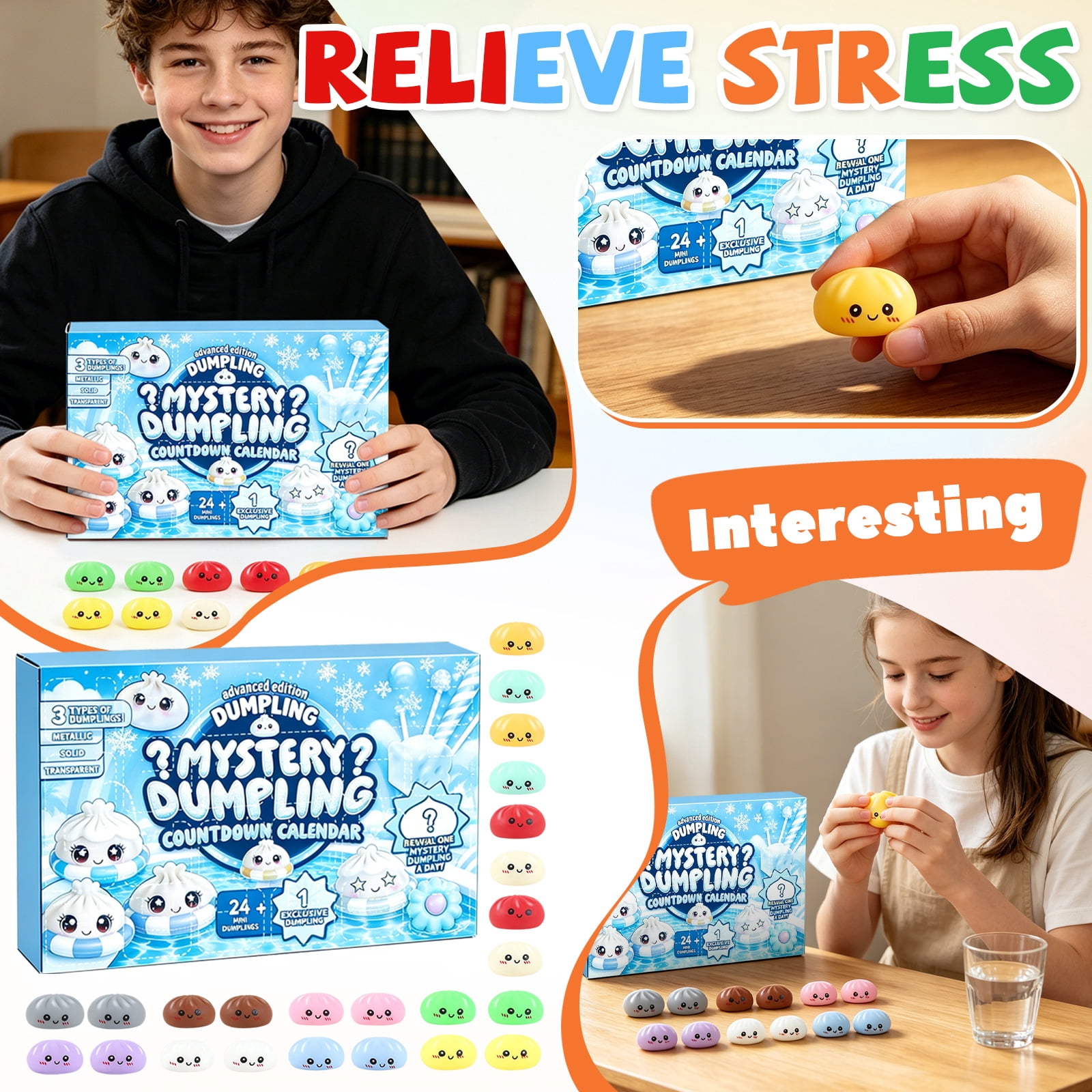 Dumpling Mystery Advent Countdown Calendar, 24-Day Dumpling Squishies Countdown Calendar, Mystery Dumpling Decompression Countdown Calendar