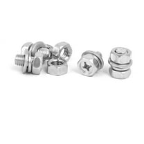 M8 x 12mm 304 Stainless Steel  Hex Head Bolts Nuts w Washers 4 Sets