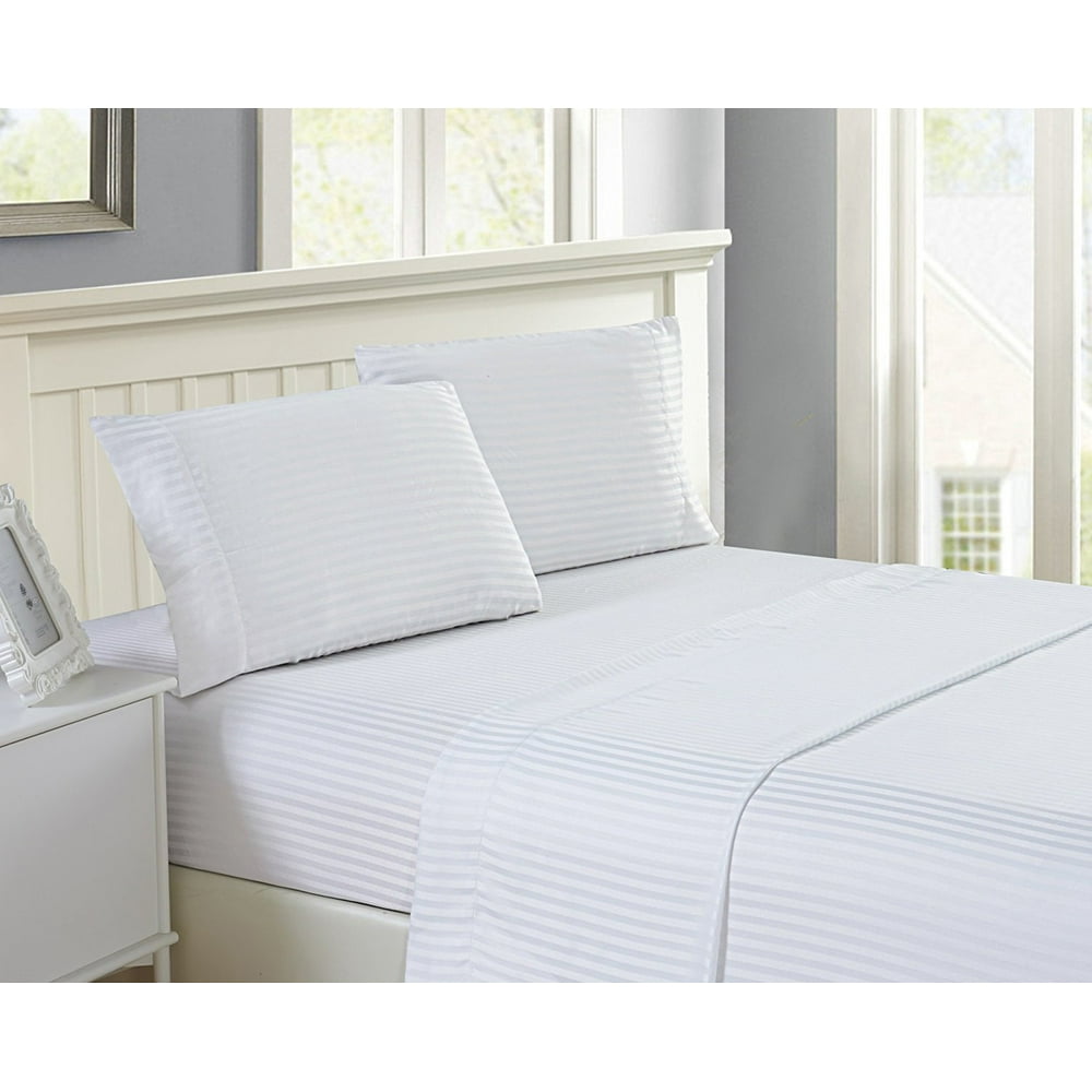 Hotel Quality SheetSet Queen Size Stripe White Luxury Double Brushed