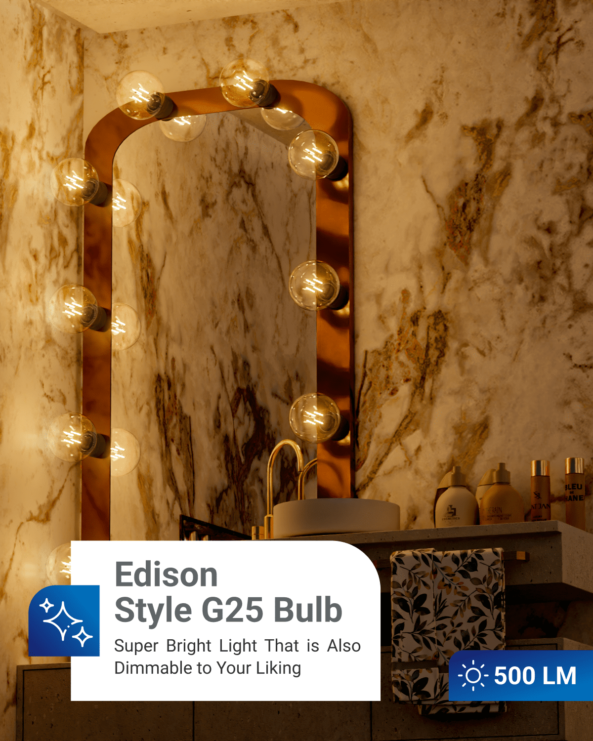 Sunco 6 Pack G25 Globe Light Bulbs LED Edison Vanity Light Bulbs, CRI90 3000K Warm White, Dimmable, 5W=60W, Clear Vintage Filament Globe, 500 Lumens, E26 Base Indoor Outdoor Clear UL.