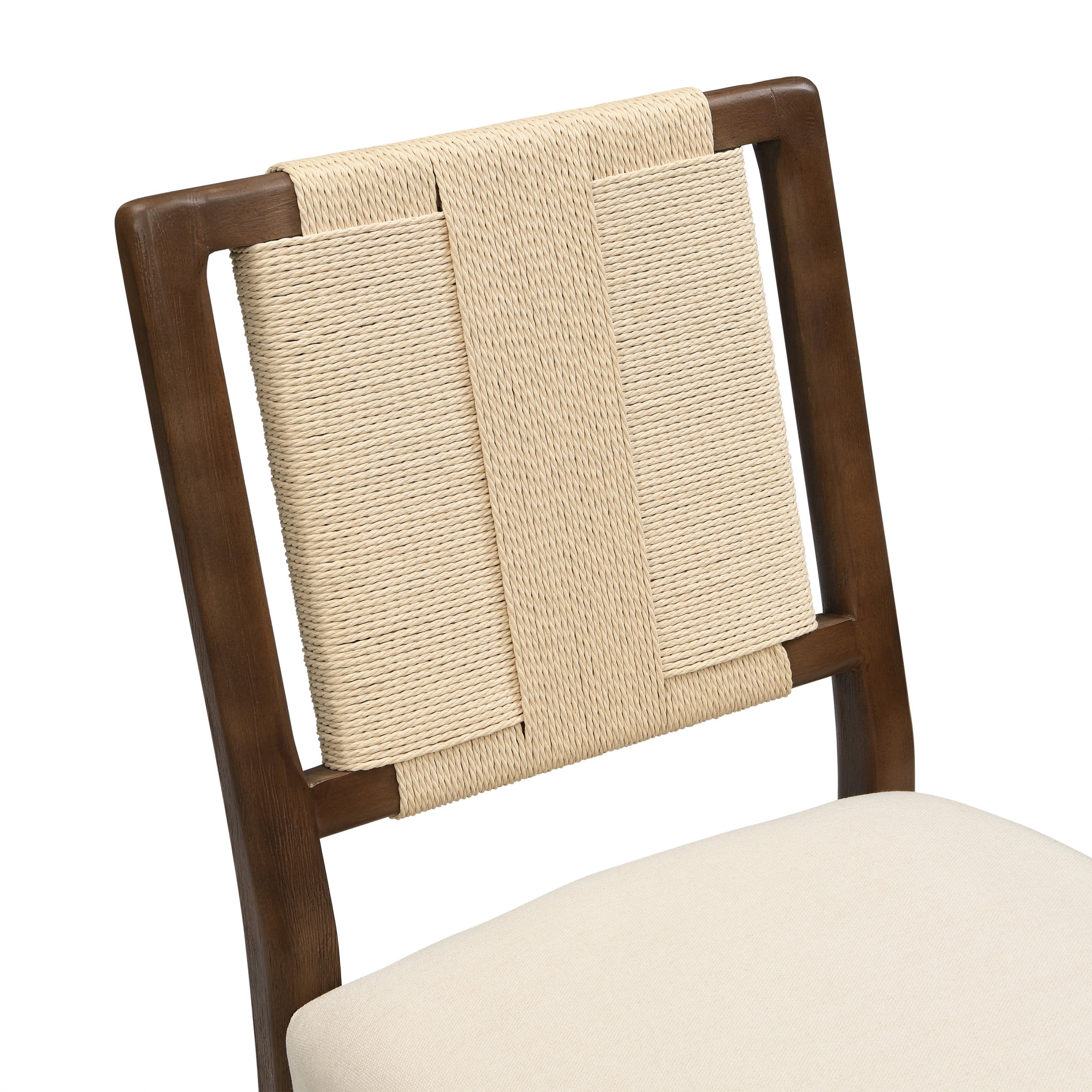 Christopher Knight Home Set of 2 Modern Upholstered Dining Chairs with Woven Rope Backrest, Walnut+Beige