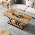 thumbnail image 7 of Finmind Rectangle Rustic Coffee Table, 47.24-inch, 2-Tier Farmhouse Table with Geometric Metal Legs & Storage Shelf (Brown & Black), 7 of 7