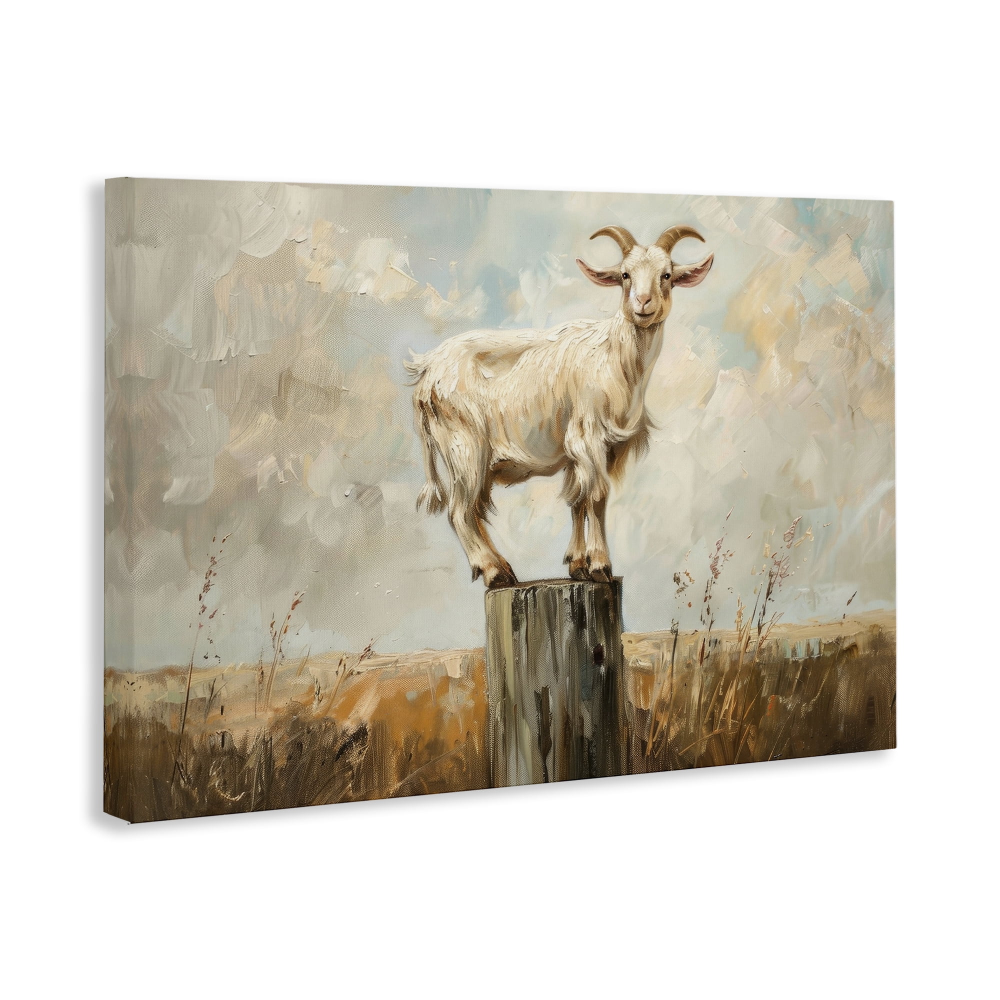Stupell Industries On The Fence Goat Animals & Insects Painting Gallery Wrapped Canvas Art Print Wall Art, 30 x 20