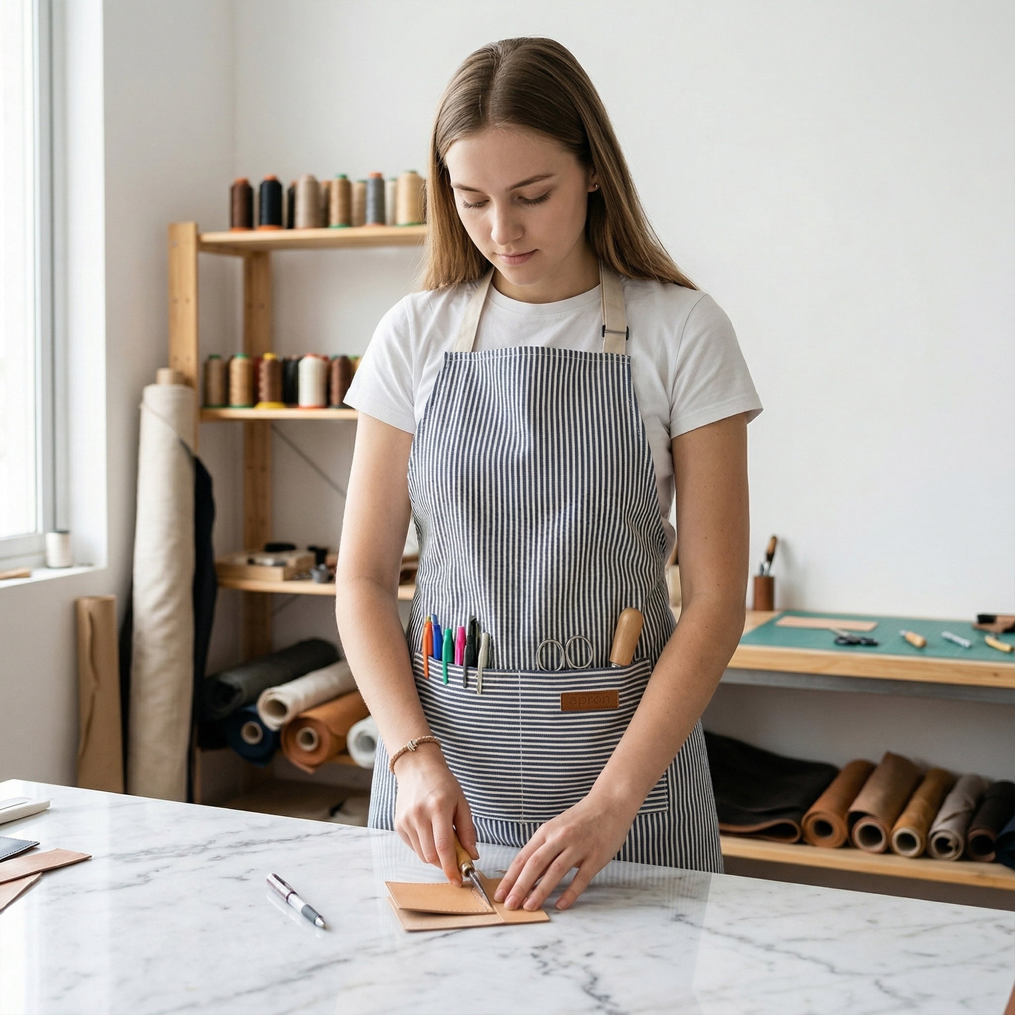 Unique Bargains Long Waist Polyester Cooking Apron 35.4" x 26.4" Blue White Stripe