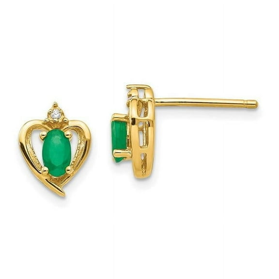 Finest Gold 14K Emerald & Diamond Heart Earrings