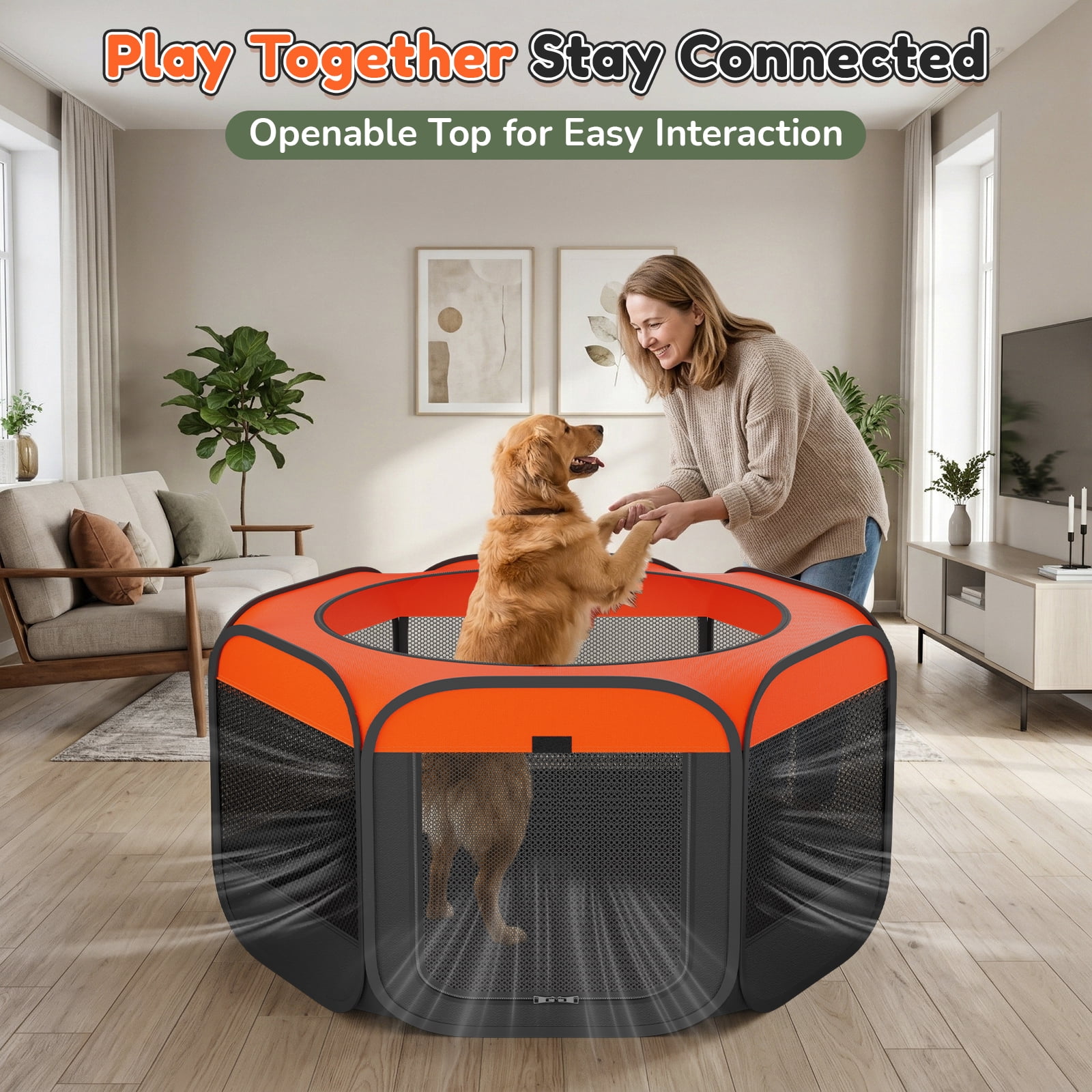 MAXLAPTER Dog Playpen, Hexagonal Foldable Pet Enclosure for Indoor and Outdoor Use