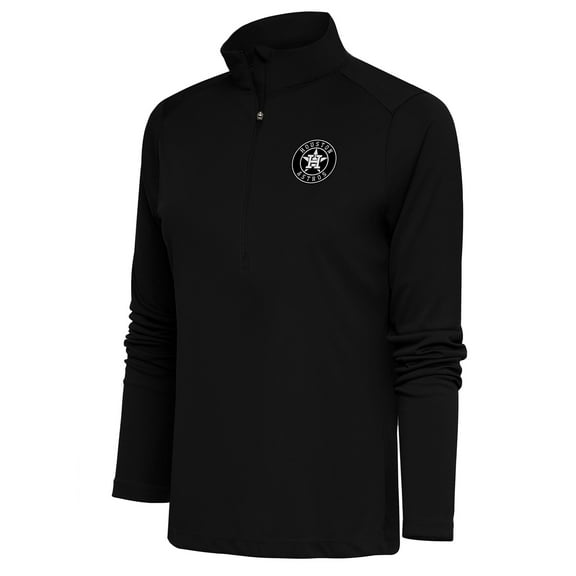 Women's Antigua  Black Houston Astros Brushed Metallic Tribute Half-Zip Pullover Top