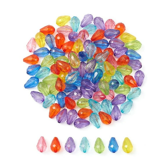 100pc 100Pcs Transparent Acrylic Beads Faceted Teardrop Mixed Color 12x8mm