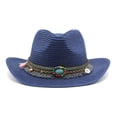 thumbnail image 2 of Women Panama Straw Hat Fedoras Beach Sun Hat Wide Brim Roll Up Sunhats for Women with Tassels Band Decoration, 2 of 6
