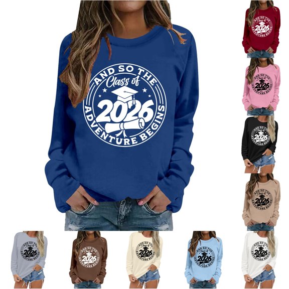 Women's Sweatshirt Class Of 2026 Graduation Graphic Crew Neck Long Sleeve Pullover Raglan Top Streetwear Hoodie Alternative