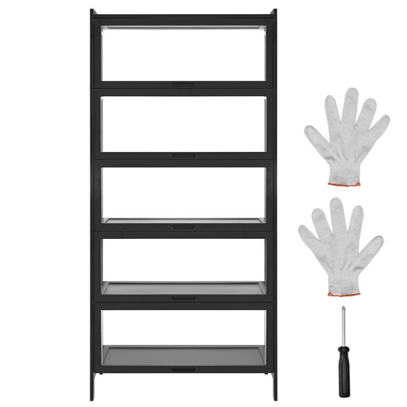 KFFKFF Tall Display Cabinet with Acrylic Doors, 68-Inch 5-Tier Curio Shelf, Wooden Frame Organizer for Collectibles, Toys, Books, and More – Ideal for Home, Office, or Living Spaces