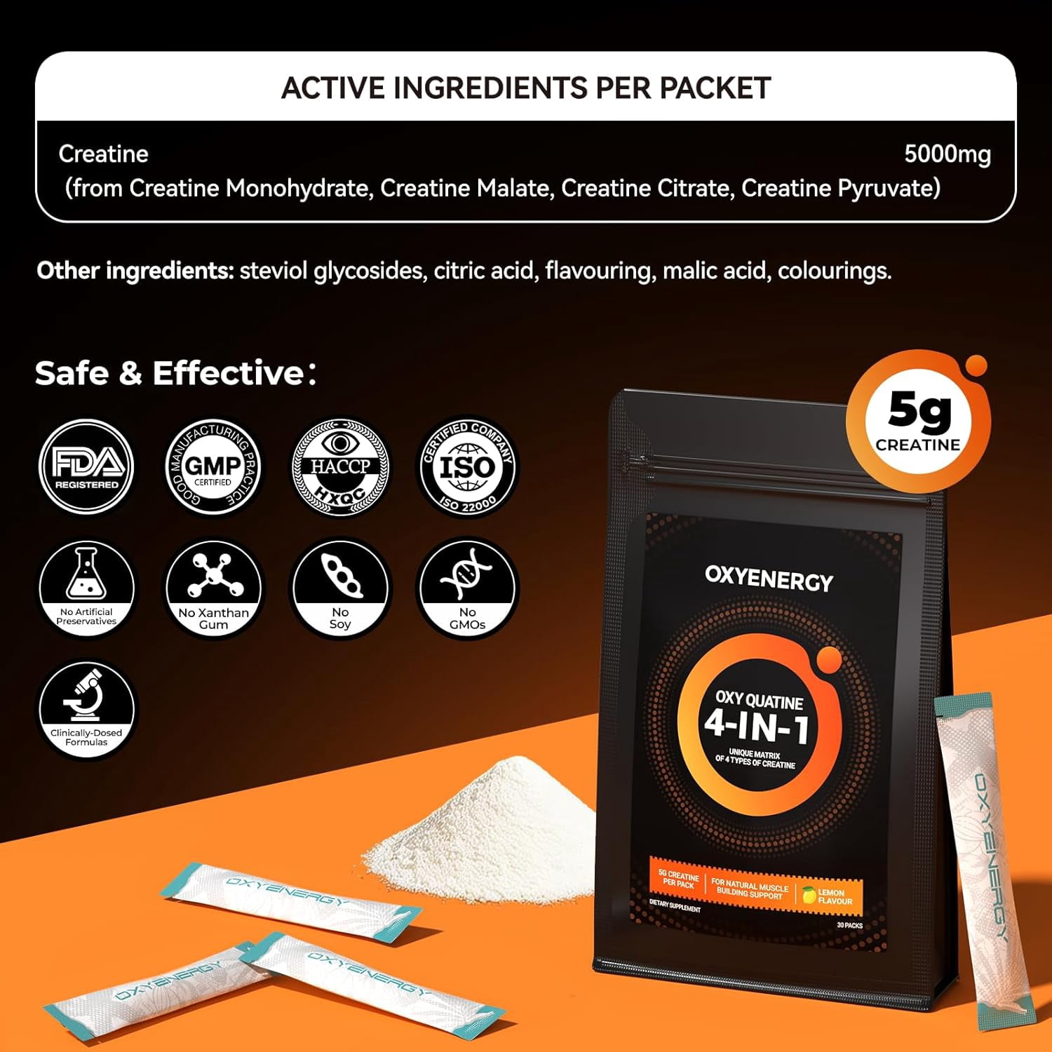 OxyEnergy OXY Quatine 4-in-1 Creatine Supplement, Advanced Creatine Matrix for Strength and Recovery Support, 30 Count