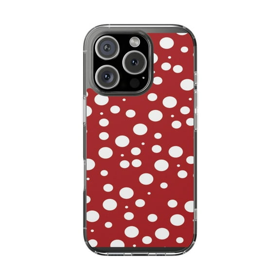 Clear Hybrid Shockproof Case for Apple iPhone 16 PRO - Red White Polka Dot Pattern Design