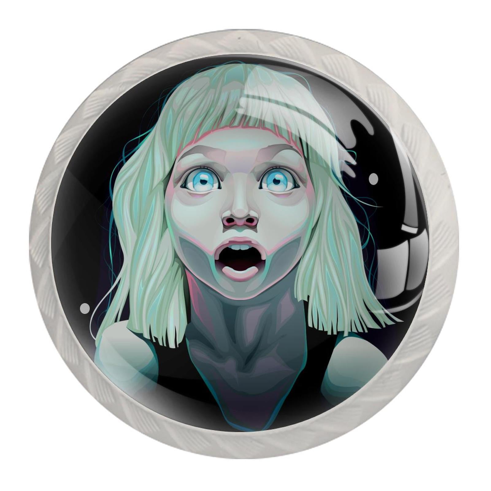 Ownta Girl Black Anime Round Glass Drawer Handles Knobs Pulls with